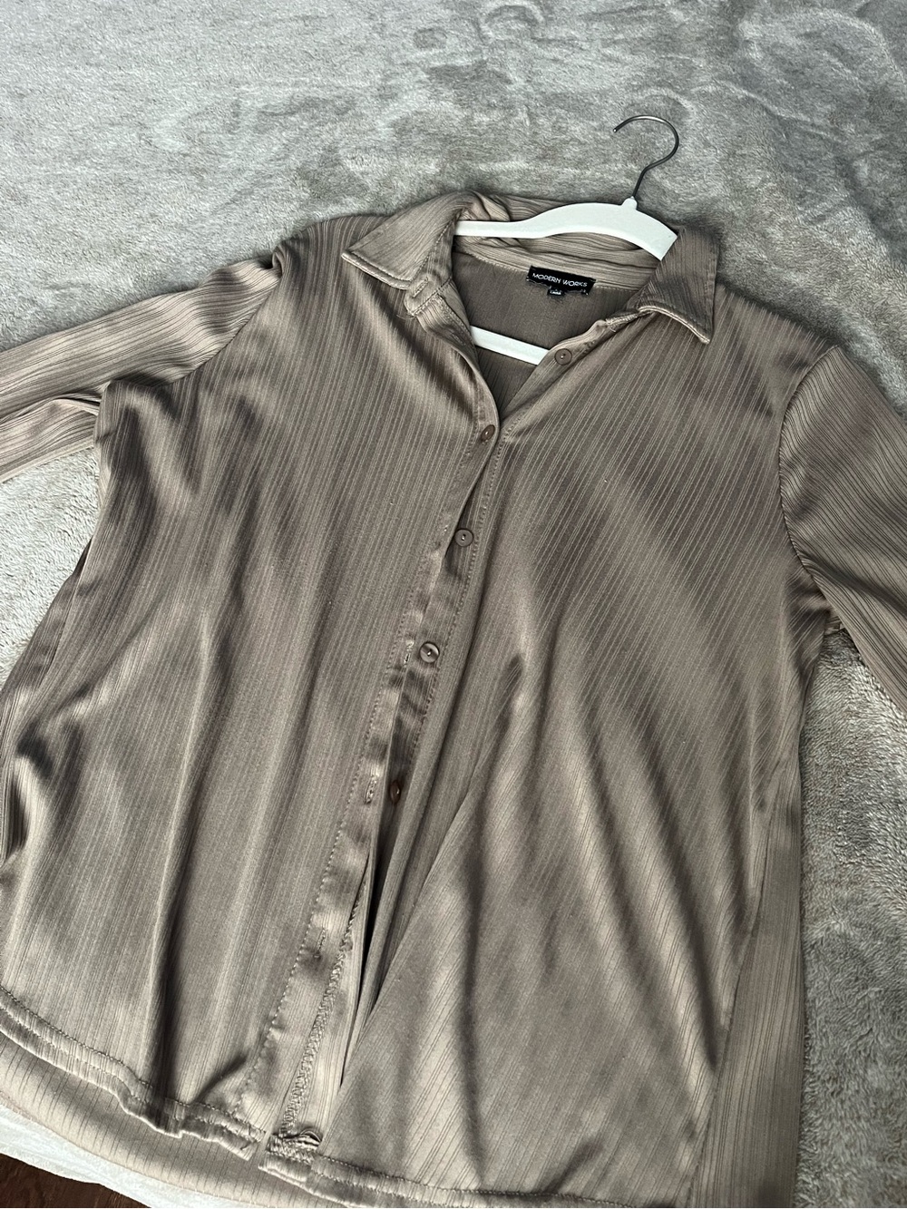 Worthington Taupe Ribbed Button-Front Blouse